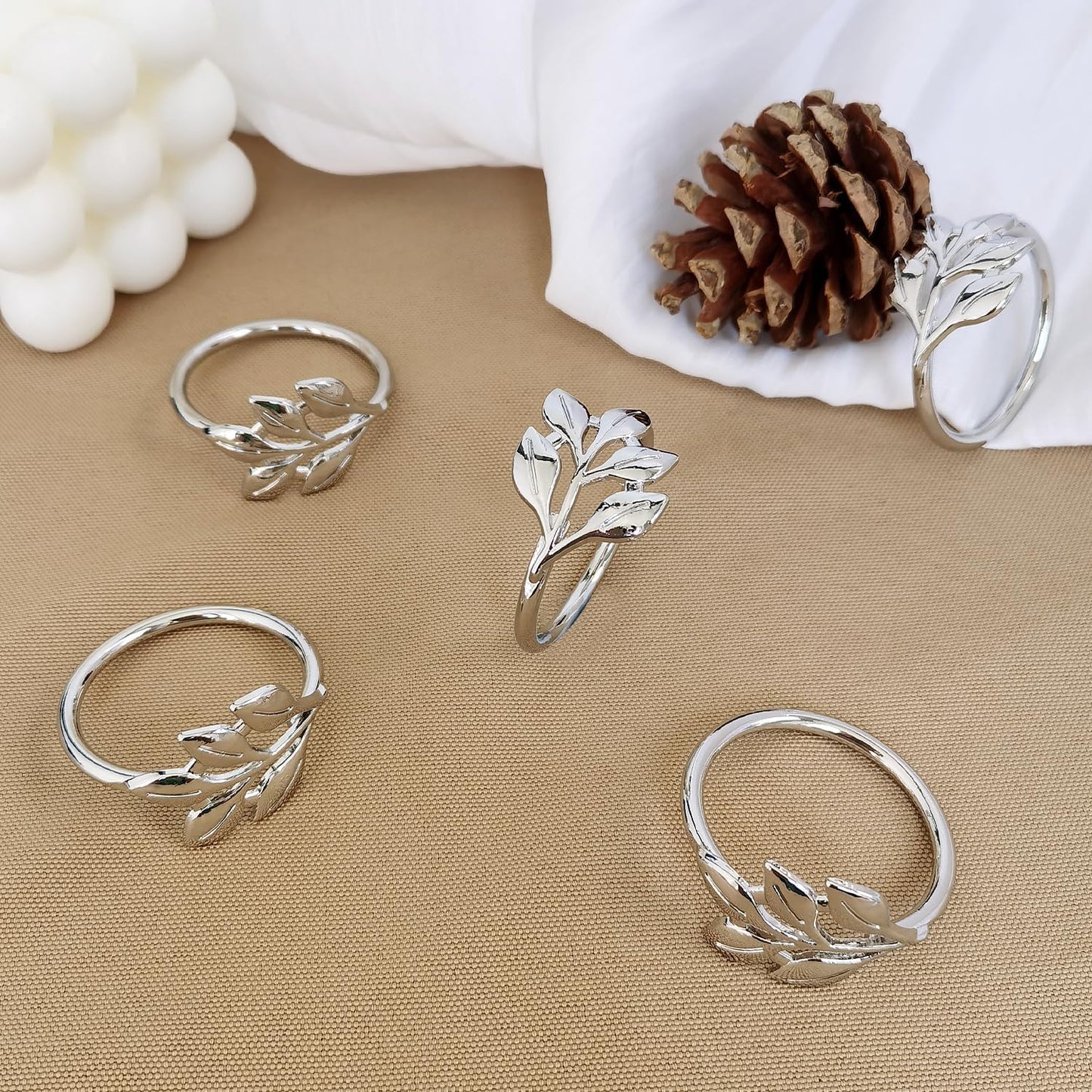Silver Napkin Rings Set of 10 - Metal Napkin Rings for Table Settings, Weddings, Holiday Party Tables
