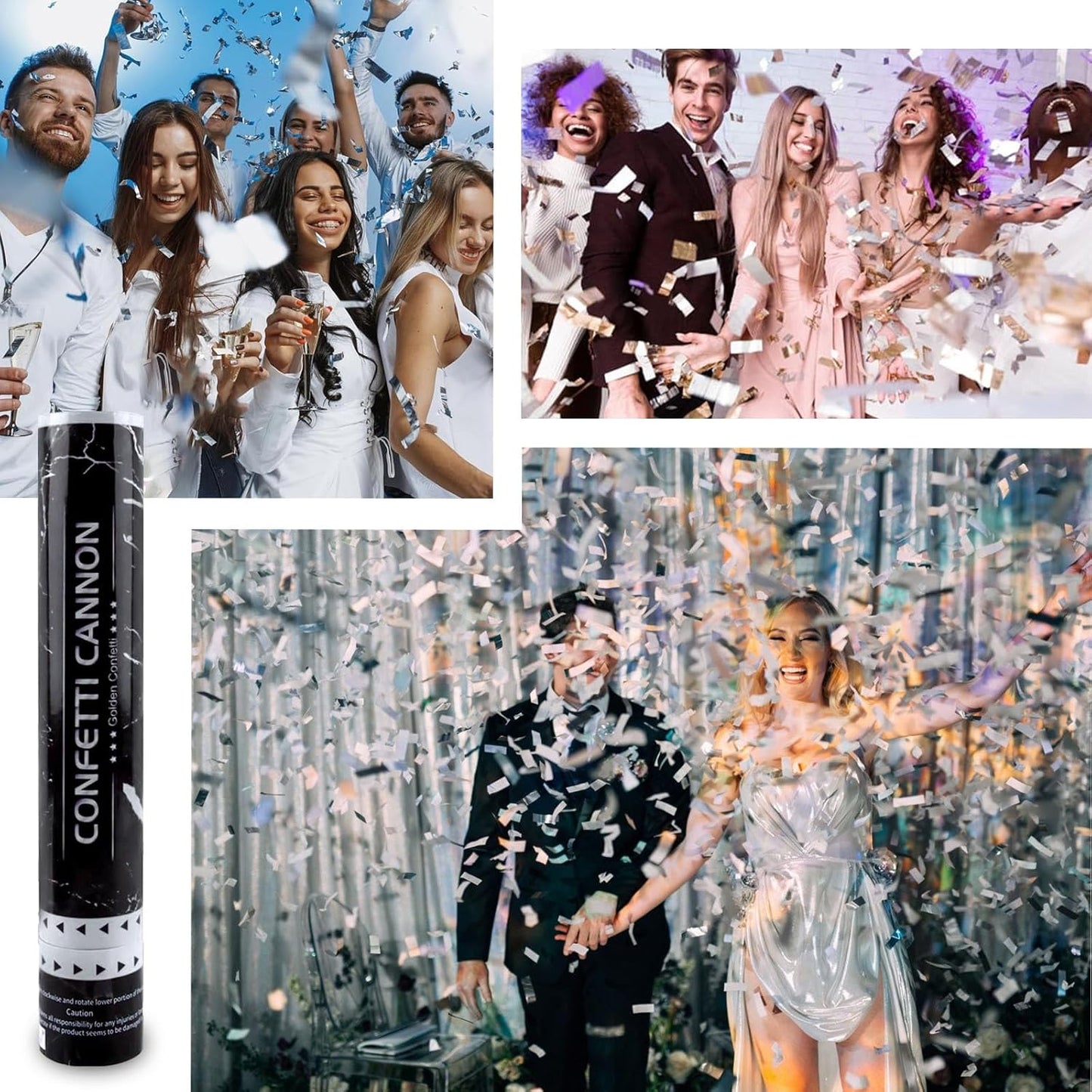 6 Pack Silver Confetti Poppers, 12 Inch Confetti Cannon Party Poppers Shooters for Birthday, Wedding, Graduation, Anniversary, Parties, Christmas, New Year's Eve