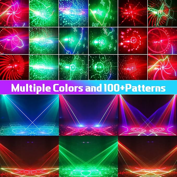 Laser Lights DJ Lights for Parties Pro 4 in 1 with Sound Activated & DMX Control DJ Laser Light Show RGBW & UV Beam Effect Stage Laser Light for Party Birthday Disco Bar Stage Live Show