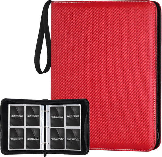 4 Pocket Card Binder, Premium Zip Trading Card Binder, 400 Double Sided Pocket PU Card Collection Binder, Collector Card Album, Card Folder for MTG, TCG, Sports Cards, Game Cards (Red)