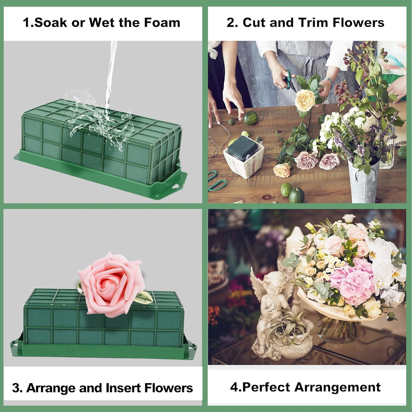6 Packs Floral Foam Cage Flower Holder with Floral Foam Blocks for Fresh Flower, Artificial Flowers,Wedding, Florist Flower Foam, Flower Arrangement Supplies