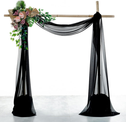 VDS Pack of 1 Panel (30 Inch X 50 Feet) Wedding Arch Draping Fabric Sheer Chiffon Fabric Drapery for Wedding Ceremony Reception Swag Backdrop Canopy Chuppah ARBO Altars Decoration (Black)