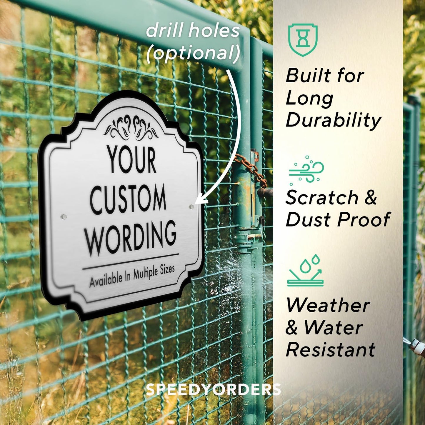 Custom Decorative Outdoor Metal Sign - Personalized Aluminum Driveway Sign, Waterproof, Made In USA - Design 2 Metallic Silver 10x7 In