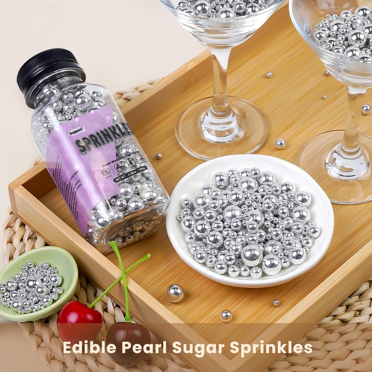 Edible Silver Pearl Sugar Sprinkles, Silver Pearls for Cake Decorating, Mix Size, 180g/6.35oz, Cake Decorations, Cupcake Toppers, Cookie Decoration, Wedding Party Supplies