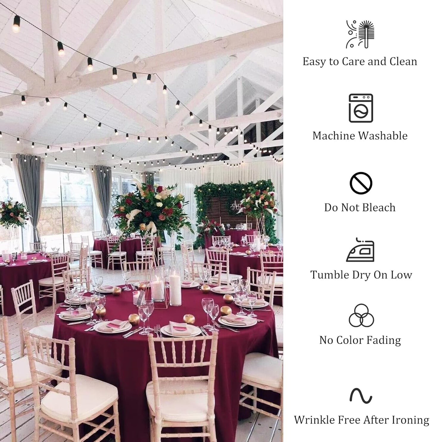 8 Pack Premium Round Tablecloth 120 Inch Round Table Covers Bulk Washable Polyester Fabric Round Table Clothes for Wedding Party Reception Banquet Buffet Restaurant (Burgundy, 120 Inch)