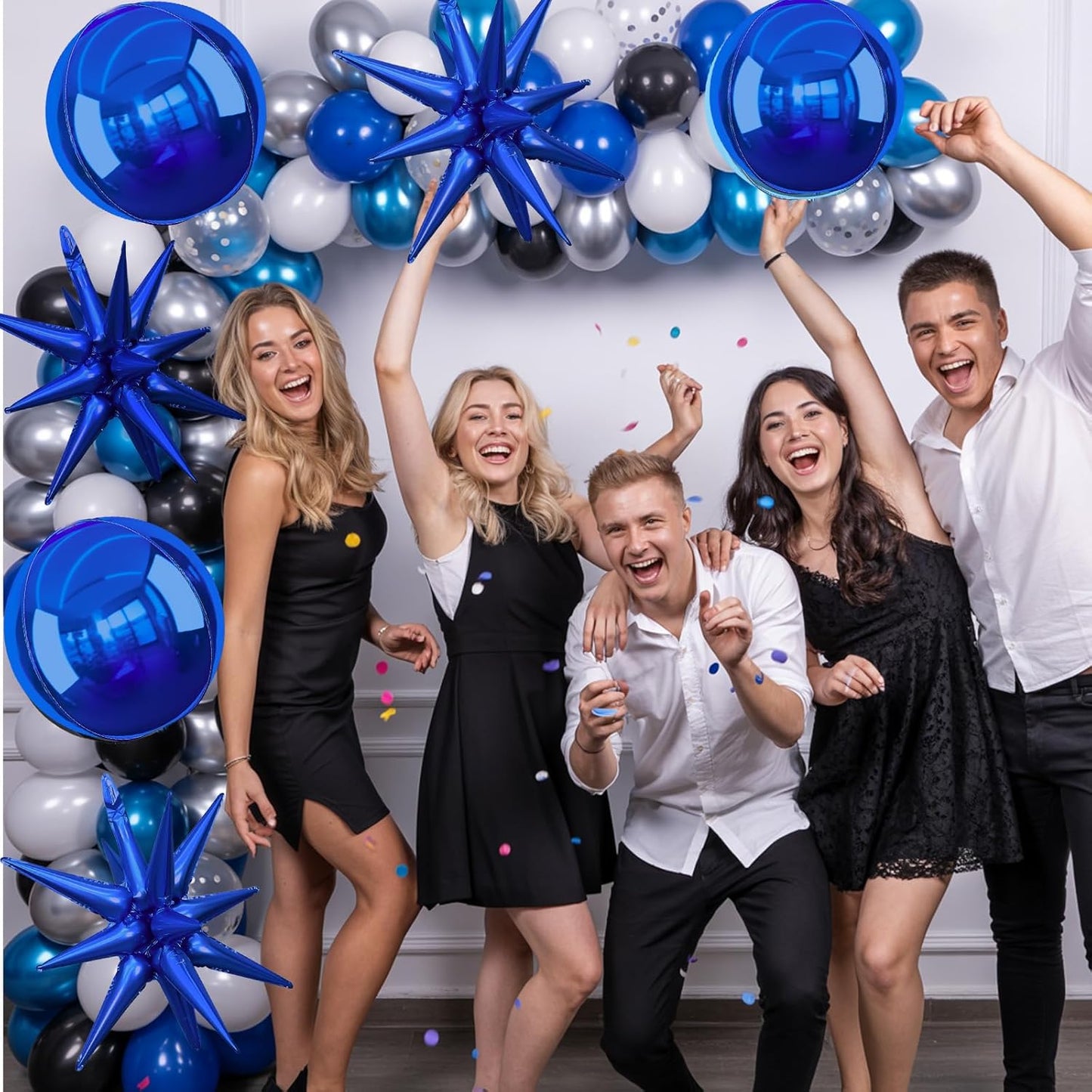 6Pcs Navy Blue Foil Balloons,22Inch Royal Blue 4D Round Ball Balloon and Explosion Star Balloon for Birthday Wedding Baby Shower Anniversary Party Decorations