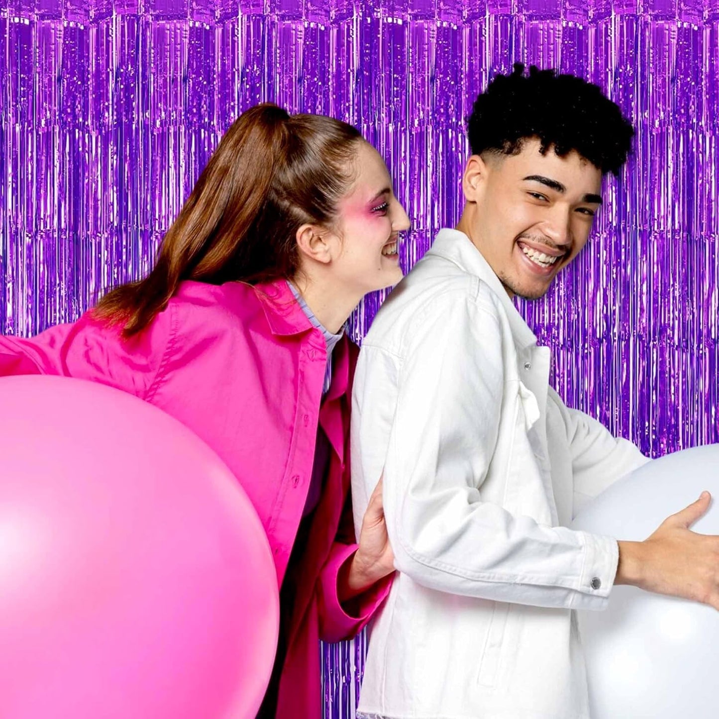 3 Pack Purple Foil Fringe Curtains Backdrop, 3.28 x 9.8 Ft Metallic Streamers Tinsel Curtains Background for Photo Booth, Birthday, Halloween, Christmas, Thanksgiving, New Year Party Decorations