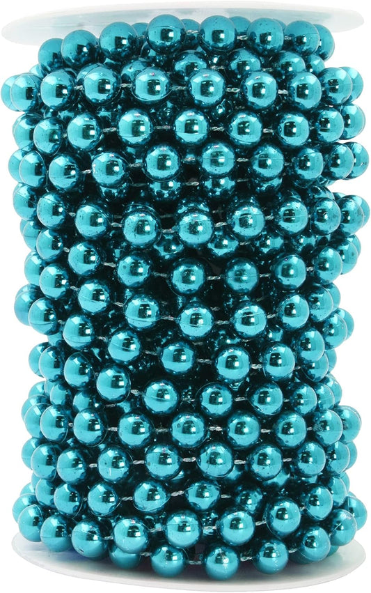Mandala Crafts 10mm Faux Teal Pearl Beads Roll - 11 Yards Strand of Fake Pearls Chain Garlands Spool String for Christmas Tree, Wedding, Party, Vases, DIY Decoration