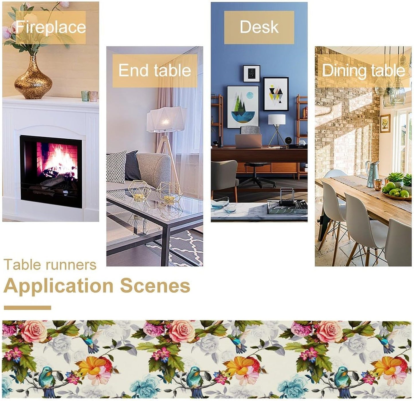 Hummingbird Table Runner,Vintage Floral Country Style Table Cloth Home Kitchen Restaurant Party Decoration 13x36 Inch