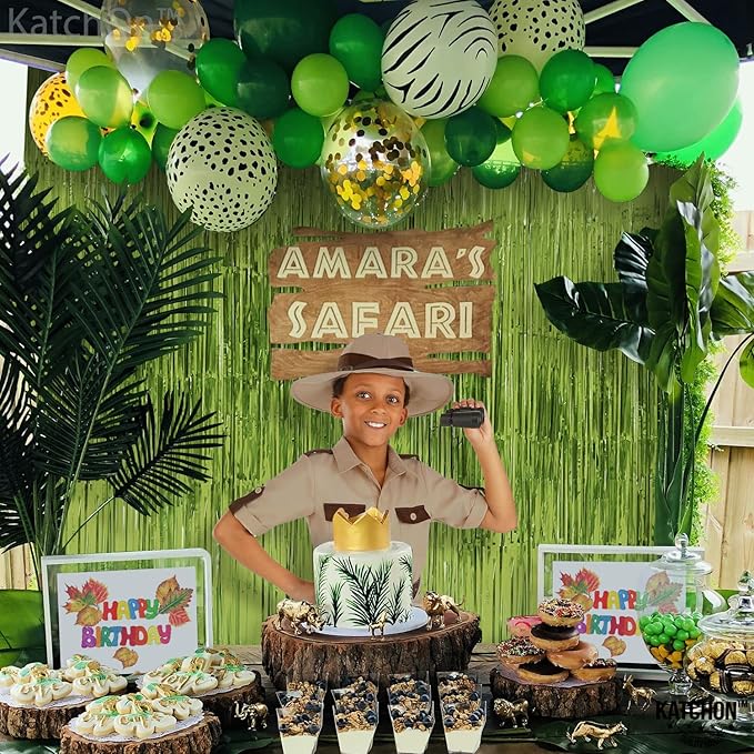 KatchOn, XtraLarge Sage Green Foil Fringe Curtain - 3.2x8 Ft, Pack of 2 | Sage Green Backdrop for Wild One Birthday Decorations | Streamer Backdrops for Jungle, Safari, Dinosaur Party Decorations