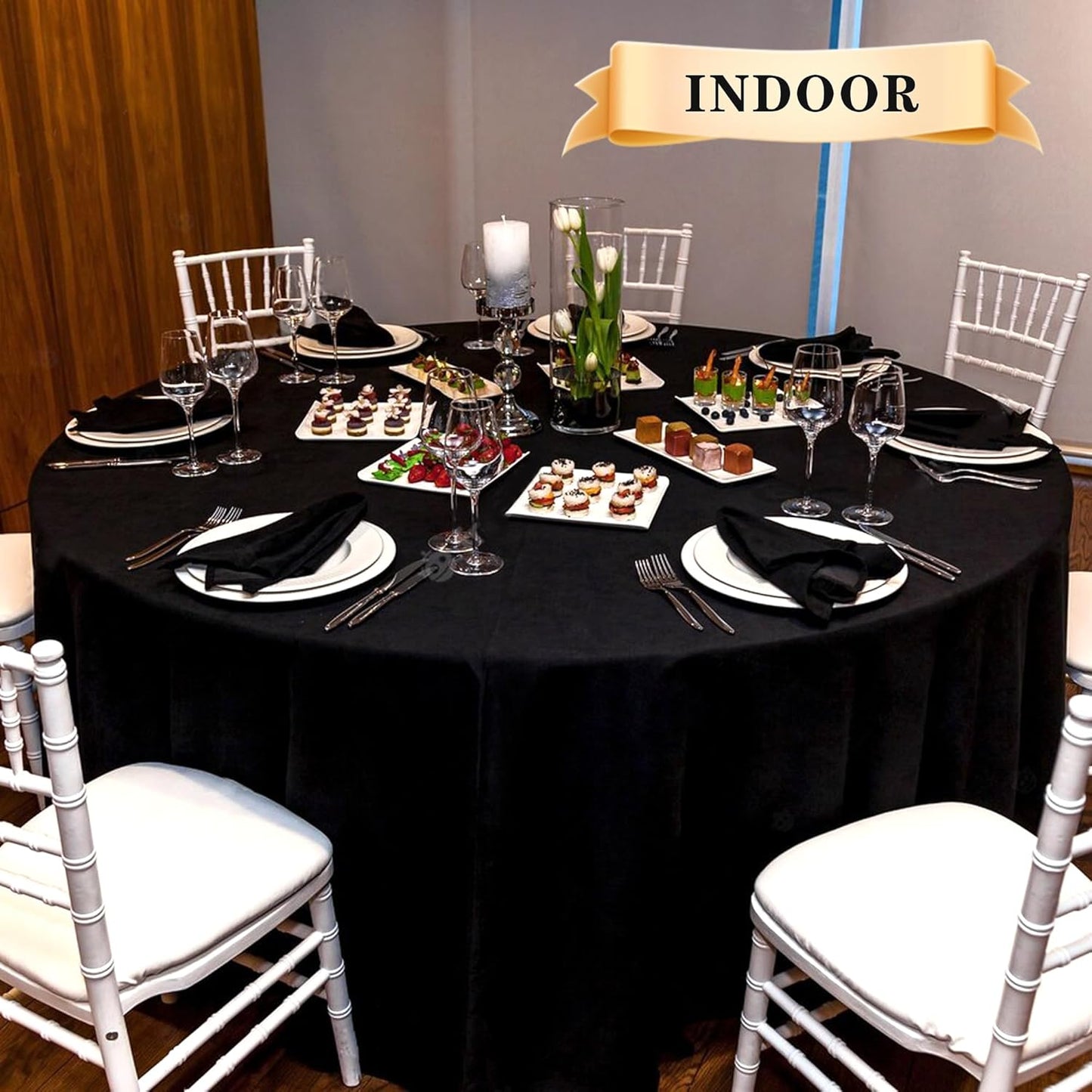 sancua 8 Pack Round Tablecloth 90 Inch Black, Stain and Wrinkle Resistant Table Cloth - Washable Polyester Table Cover for Dining Tables, Buffet Parties and Camping