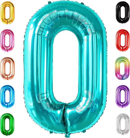 KatchOn, Huge Aqua Blue 0 Balloons - 40 Inch | Turquoise Balloons | Teal Number 0 Balloon | Turquoise Number Balloons for Mermaid Birthday Decorations | Aqua Decorations, Ocean Themed Birthday Party