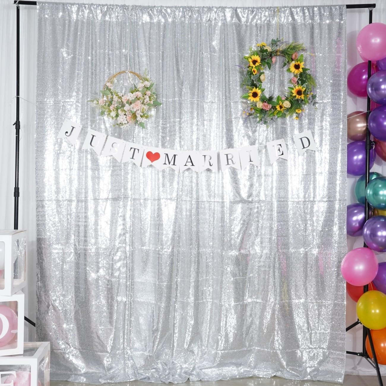 Poise3EHome 6Ft x 6Ft Silver Sequin Backdrop Curtain, Glitter Thick Satin Background Drapes, Sparkly Opaque Photography Curtain, Sequence Xmas Thanksgiving Backdrop for Wedding Party Decor