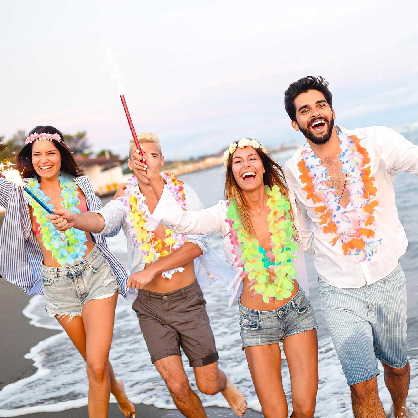 100PCS Hawaiian Leis, Colorful Luau Leis Party Decorations, Hawaiian Tropical Theme Silk Flower Leis, Hawaii Flower Lays Garland for Birthday Summer Pool Party Favors Supplies Accessories