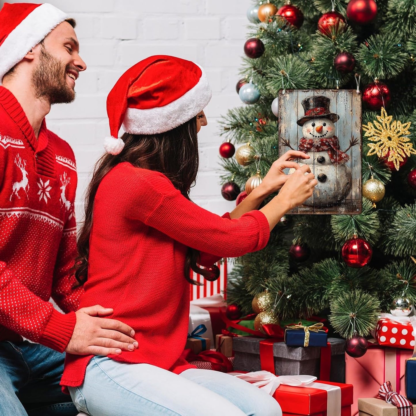 Vintage Christmas Metal Tin Sign Snowman Retro Wall Decor Christmas Tin Sign for Winter Outdoor 12x16Inch