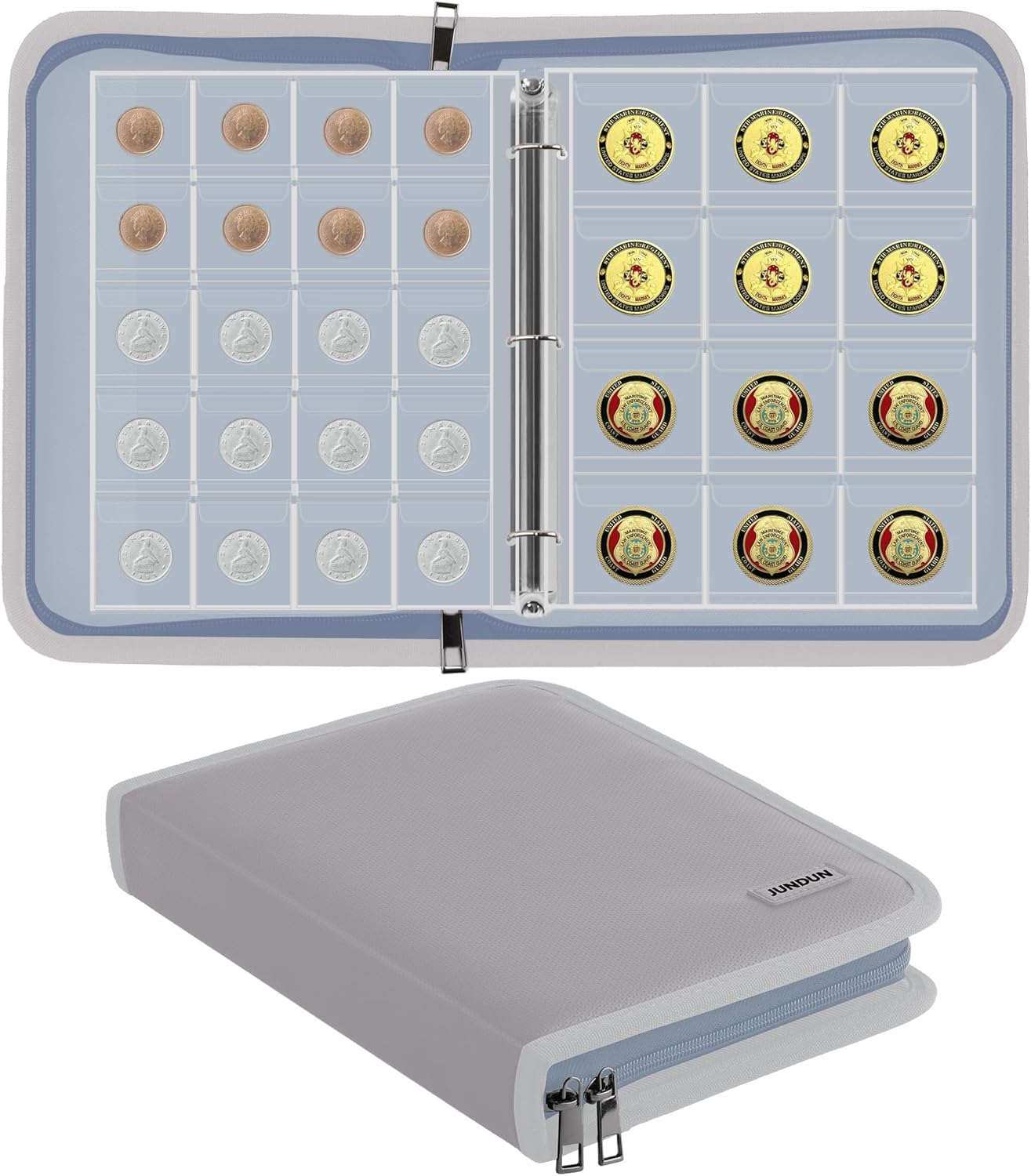 Coin Collection Book for Collector,260 Pockets Fireproof Coin Collection Holder Album,Coin Collection Organizer Storage Box Case Album for 20/25/ 27/30/ 38mm Coins,Silver