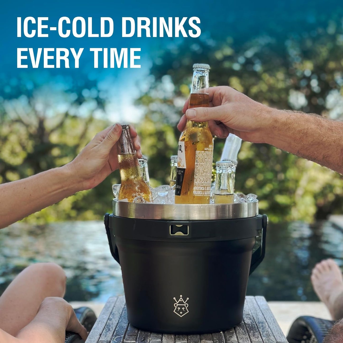 Insulated Ice Bucket with Lid & Scoop-XL Double-Walled, bar Essentials for Entertaining, Holiday Party, Stainless Steel Wine Chiller, Beverage Tub with Handle, Bottle Opener, Great Gift (Black)