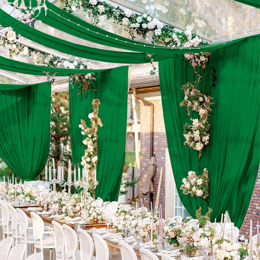 FUHSY Emerald Green Ceiling Drapes Wedding Arch Drapes Chiffon Backdrop Curtains 5FTx20FT 2 Panels Sheer Ceiling Curtains for Wedding Party Bridal Archway Chiffon Fabric Drapery Stage Decorations