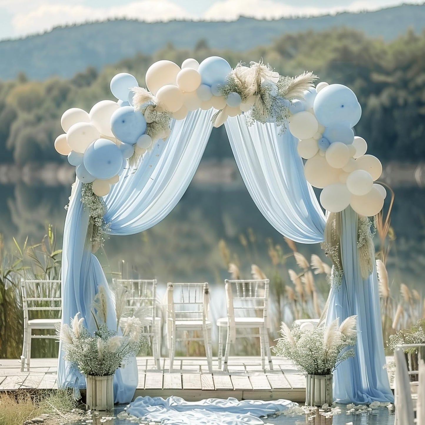 Wokceer Wedding Arch Draping 2 Panels 28.7" x 20FT Baby Blue Sheer Fabric Backdrop for Ceremony, Birthday Party, Bridal Shower Decoration