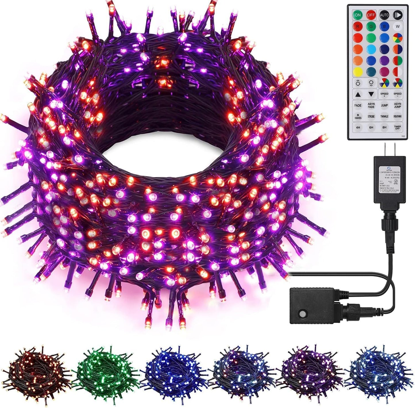 LJLNION 98.5ft Christmas Lights Color Changing with Remote, 300 LED RGB Fairy String Lights Halloween Decorative Lights, 8 Lighting Modes & Timer, Plug in Indoor Outdoor Xmas Wedding Party Decor