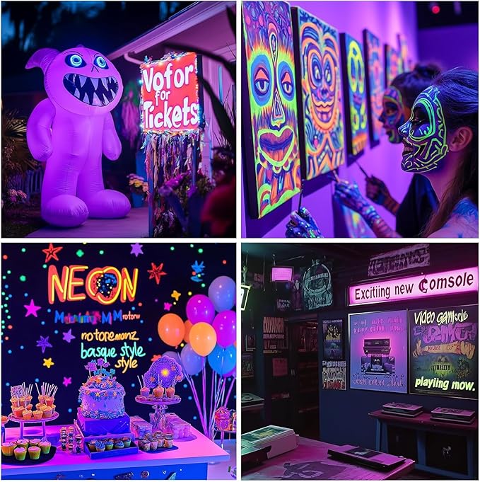 Black Light IP66 Waterproof,Blacklight with Plug and Switch, Flood Light for Glow Party,Halloween Decoration, Body Paint, Fluorescent Post (4PACK Without Remote, 40W)