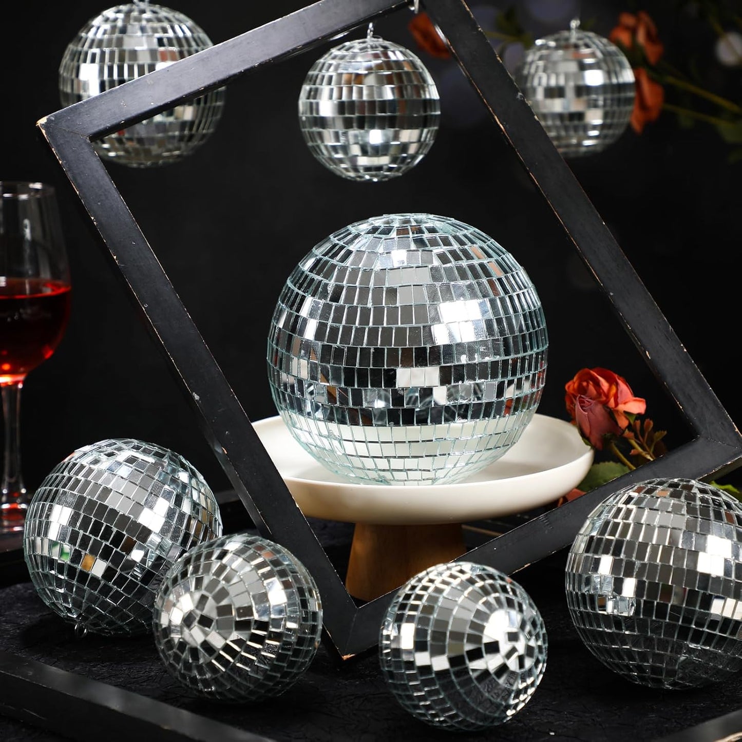 Haull 8 Pcs Large Disco Ball Set Silver Mirror Disco Reflective Ball with Hanging Ring Party Ornament Decoration for Stage Club Ballroom Dance Hall Wedding Prom Props(3'', 4'', 6'')