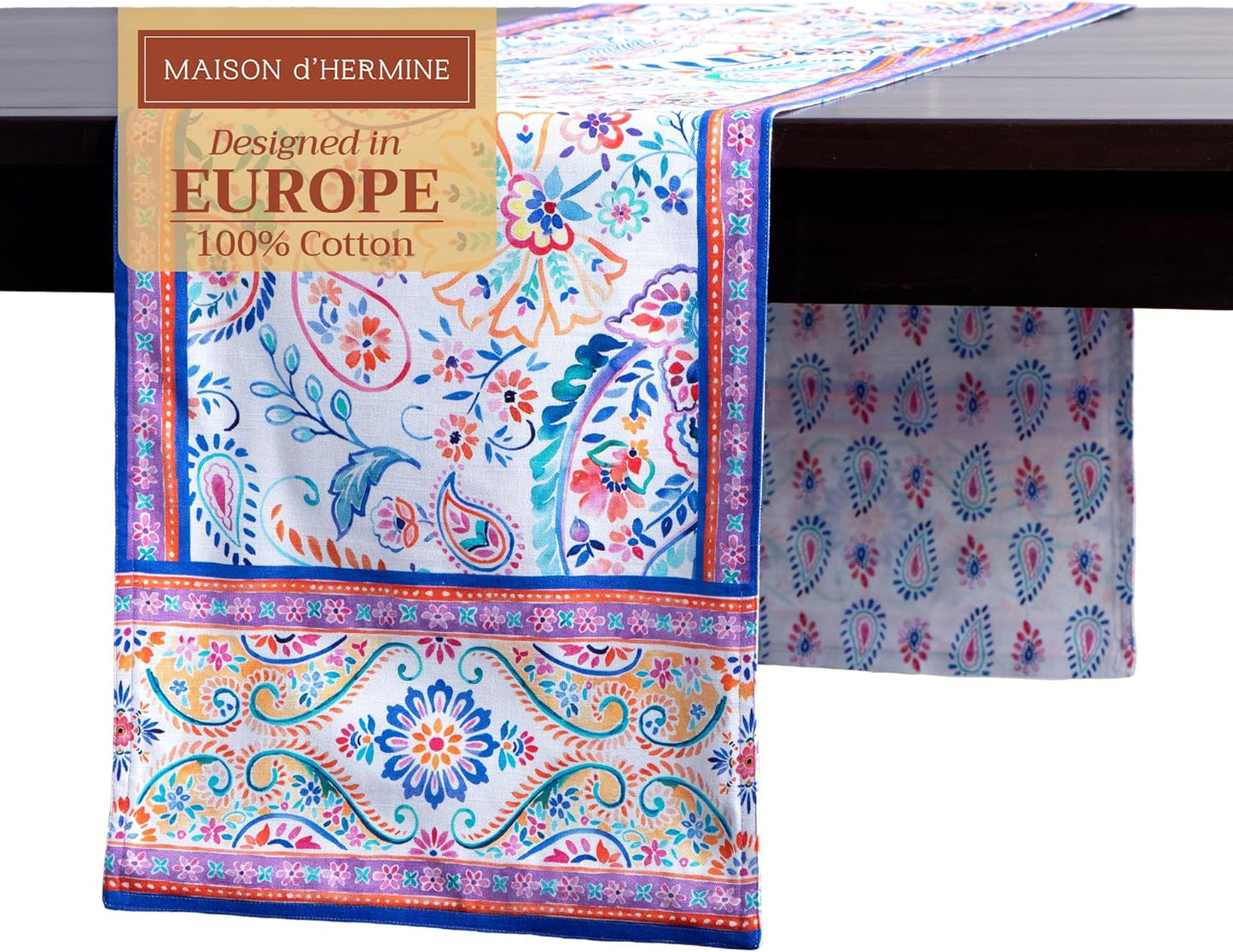 Maison d' Hermine Table Runner 100% Cotton Double Layer Table Runners 108 inches Long Decorative for Home Kitchen Dining Party Wedding Bridal Shower Spring Summer (Indian Floral, 14.50" x 108")