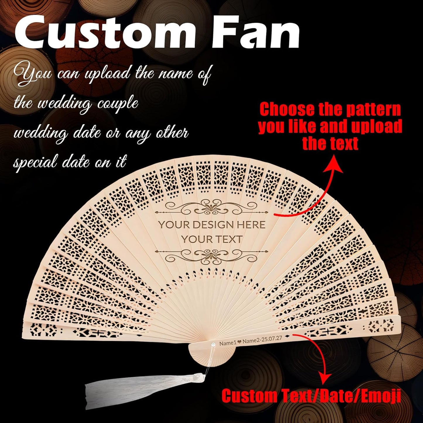 100 PCS Custom Fans Personalized Folding Fans for Line Dancing Wooden Hand Fan Wedding Favors Gift for Guests Personalized Fans for Events
