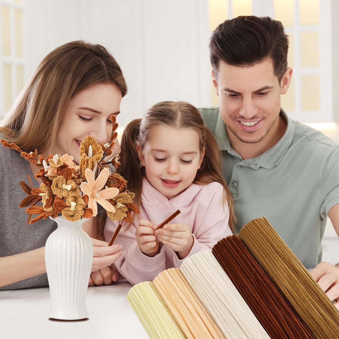 400 PCS Soft Pipe Cleaners Bulk,5 Colors Pipe Cleaners Craft for Flowers with Floral Wire,Gardening Tape,Greeting Card,Bouquet Paper,Hot Glue Stick,Stamen & Ribbon,Ideals for DIY Holiday Deco