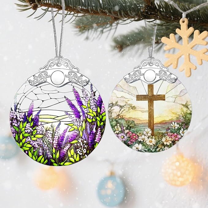 Stained Glass Ornament, Flower Christmas Decorations, Christmas Ornaments for Tree, Holiday Ornament, Flower Lovers Gifts, Holiday Party Gifts, Gift Ideas & Xmas Gift - Lavender