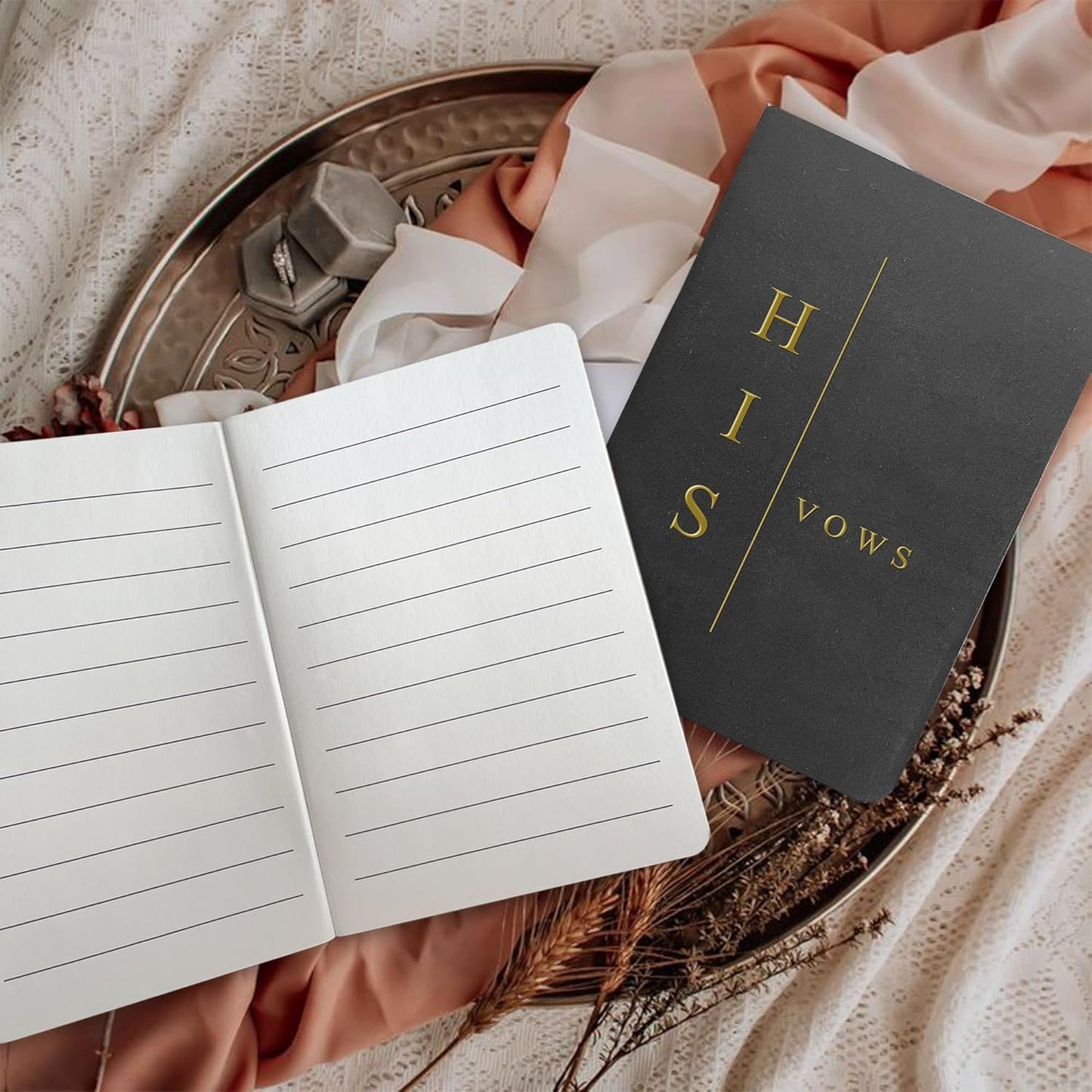 Vow Books His and Hers Soft Touch Gold Foil Engraving Vow Books Wedding Essentials Wedding Accessories(TR-HH-Black)