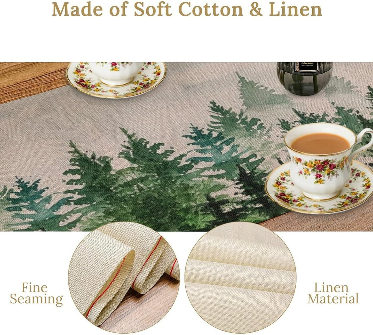 Foggy Forest Table Runner,Green Forest Natural Landscape Table Runner for Kitchen Dining Table Home Party Decoration 13x90 Inch