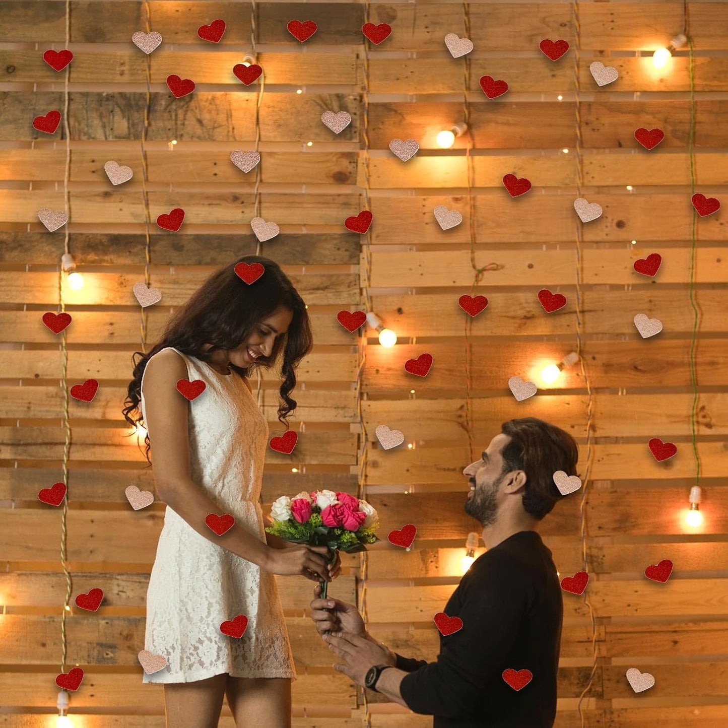 200 Pcs Dark Red and Gold Heart Paper Confetti for Valentine's Day Wedding Baby Shower Birthday Party Table Decoration Supplies