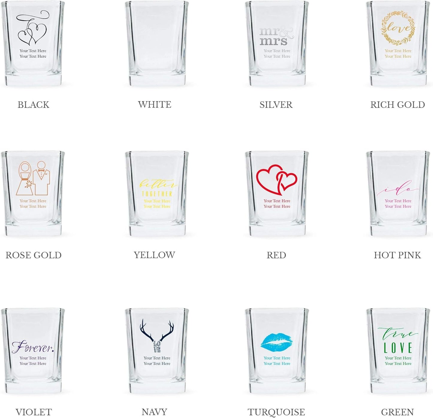 WEDDINGSTAR Personalized 2oz Square Shot Glass Customizable Full Color Print - 156 pack