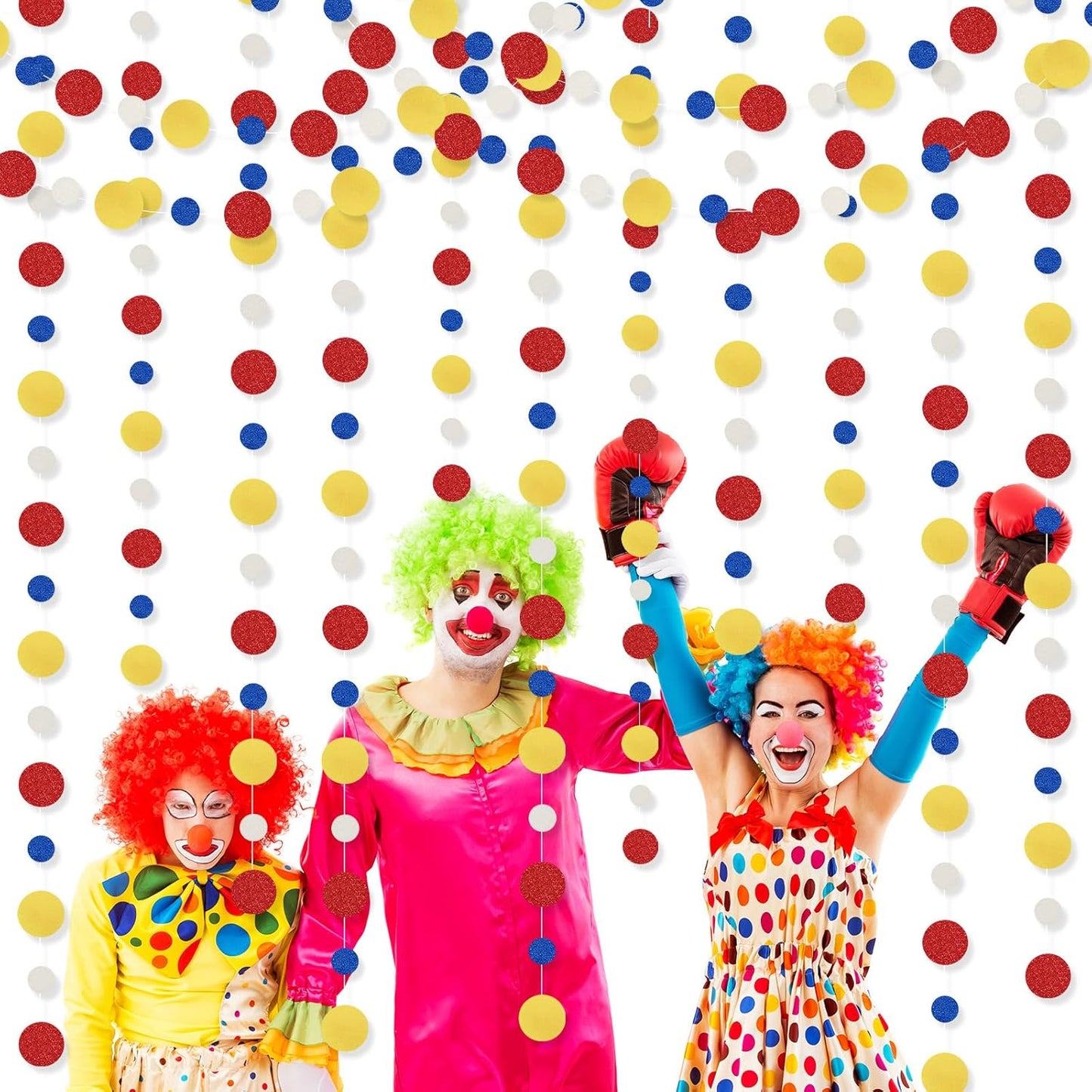 Outus 10 Pieces Colorful Dots Paper Garland Round Glitter Garland Hanging Confetti Streamers Backdrop for Candy Birthday Classroom Halloween Trunk or Treat Car Decoration (Red,Blue,Yellow)