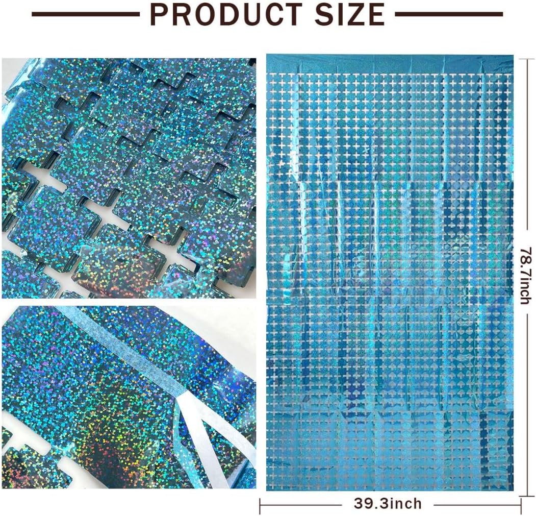 Blue Foil Fringe Curtains Backdrop Blue Streamers Party Decorations for Frozen Birthday Under The Sea Parties Bachelorette Fishing Pool Beach Ocean Theme, Pastel Wall Decor Hanging Door Decorations