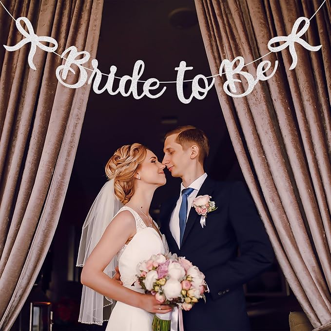 Bride to Be Banner, White Bride to Be with Bow Glitter Bachelorette Bridal Party Banner BRIDE TO BE Sign for White Bachelorette Bridal Shower Wedding Engagement Hen Party Decorations