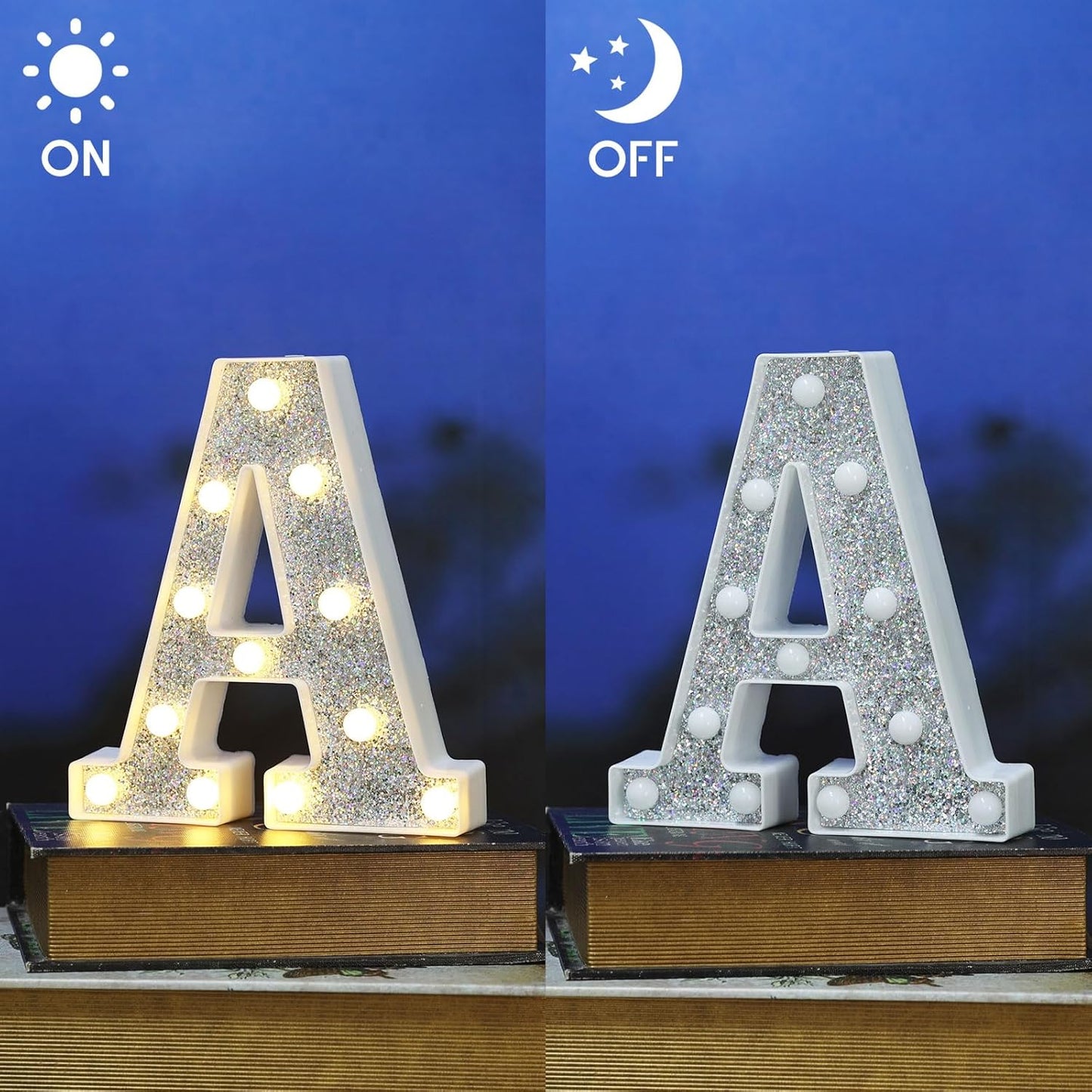 Light Up Letters, Marquee Light Letters for Table Decorations, Glitter Light Up Signs for Prom, Events, or Engagement Party Decor, Featuring Alphabet & Number Lighted Letter, Letter A