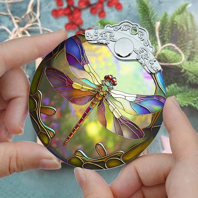 Stained Glass Christmas Ornament, Jocidea Dragonfly Christmas Decorations, Christmas Tree Ornament, Dragonfly Lovers Gifts, Holiday Decor and Xmas Gifts Ideas