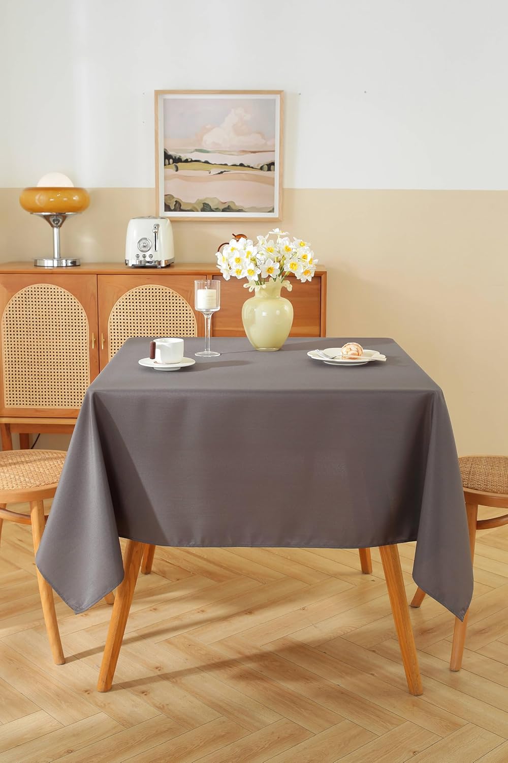 Craft And Party 2 Pack Square Tablecloth 54 x 54 Inch Charcoal Tablecloth, Polyester Fabric Washable Table Cloth for Home, Party, Wedding or Restaurant Use.