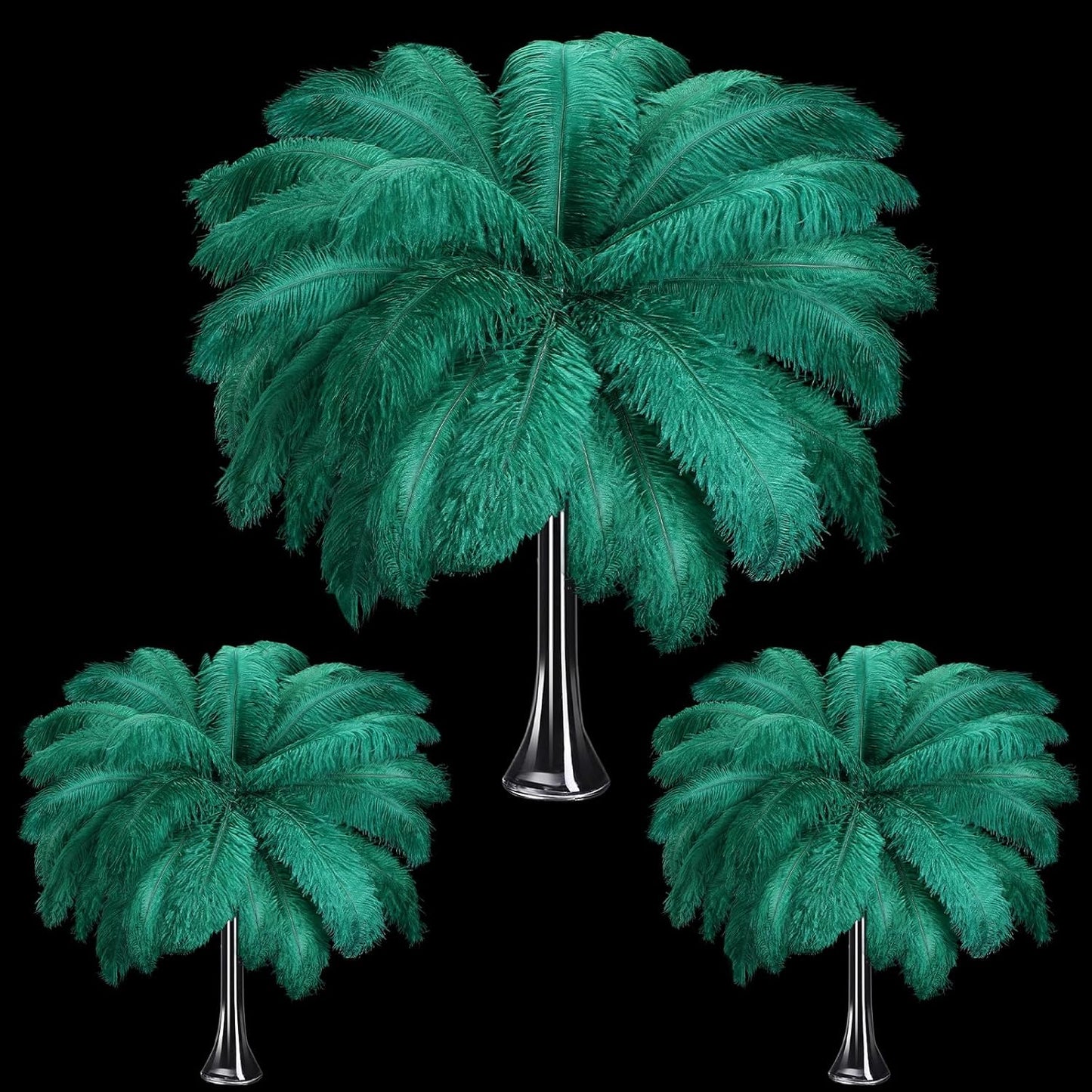 Maitys 90 Pcs Large Natural Ostrich Feathers Bulk 14-16 Inch (35-40cm) 12-14 Inch (30-35cm) 10-12 Inch (25-30cm) Ostrich Feathers Plumes for Centerpieces Wedding (Blackish Green)