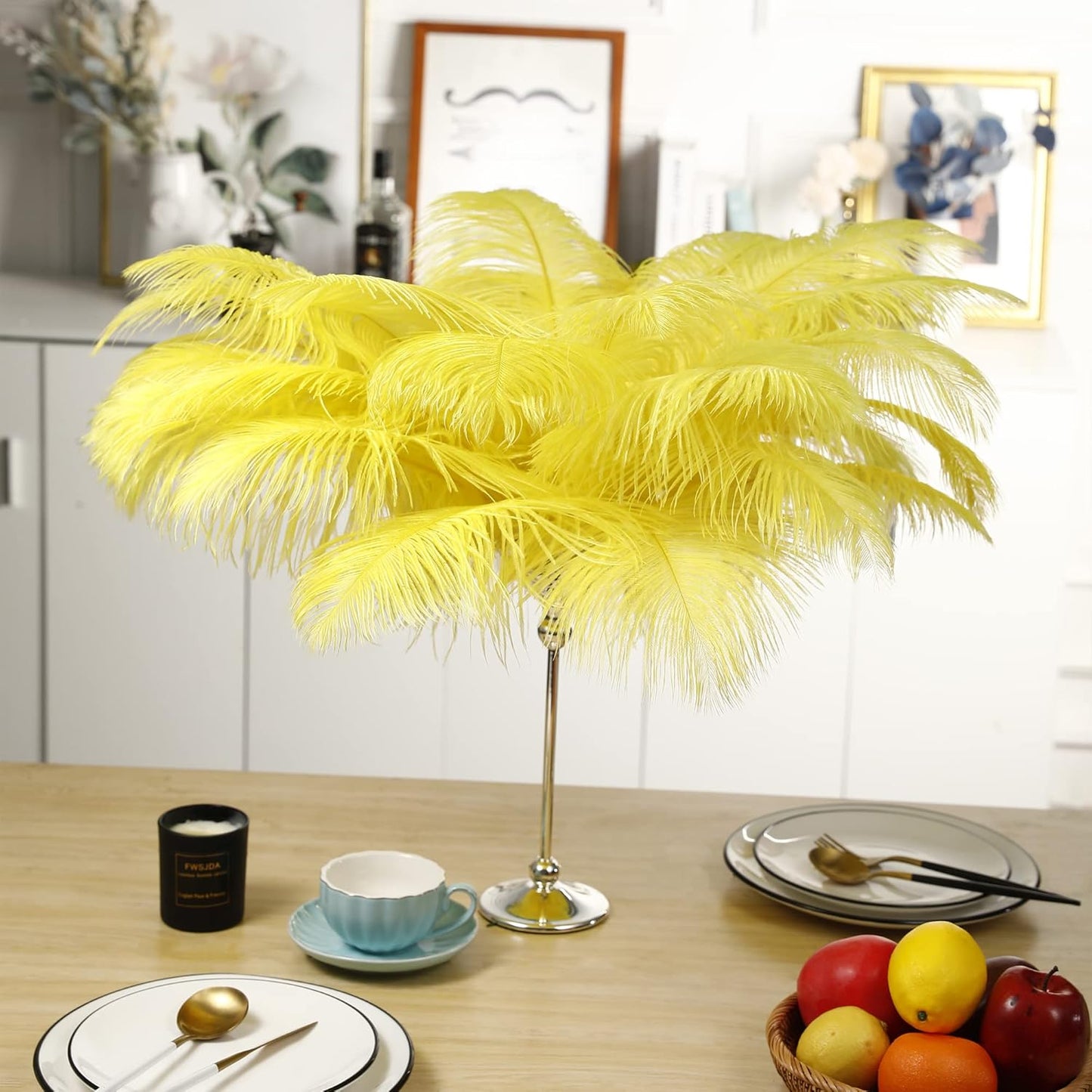 Larryhot Yellow Big Ostrich Feathers - 10pcs 16-18 inch for Vase,Wedding Centerpieces and Carnival Party(Yellow)