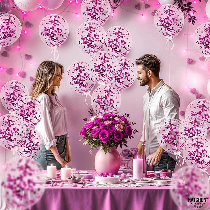 KatchOn Hot Pink Confetti Balloons Set - 12 Inch, Pack of 60 | Balloons With Confetti Inside | Birthday Decorations for Women | Galentines and Valentines Day