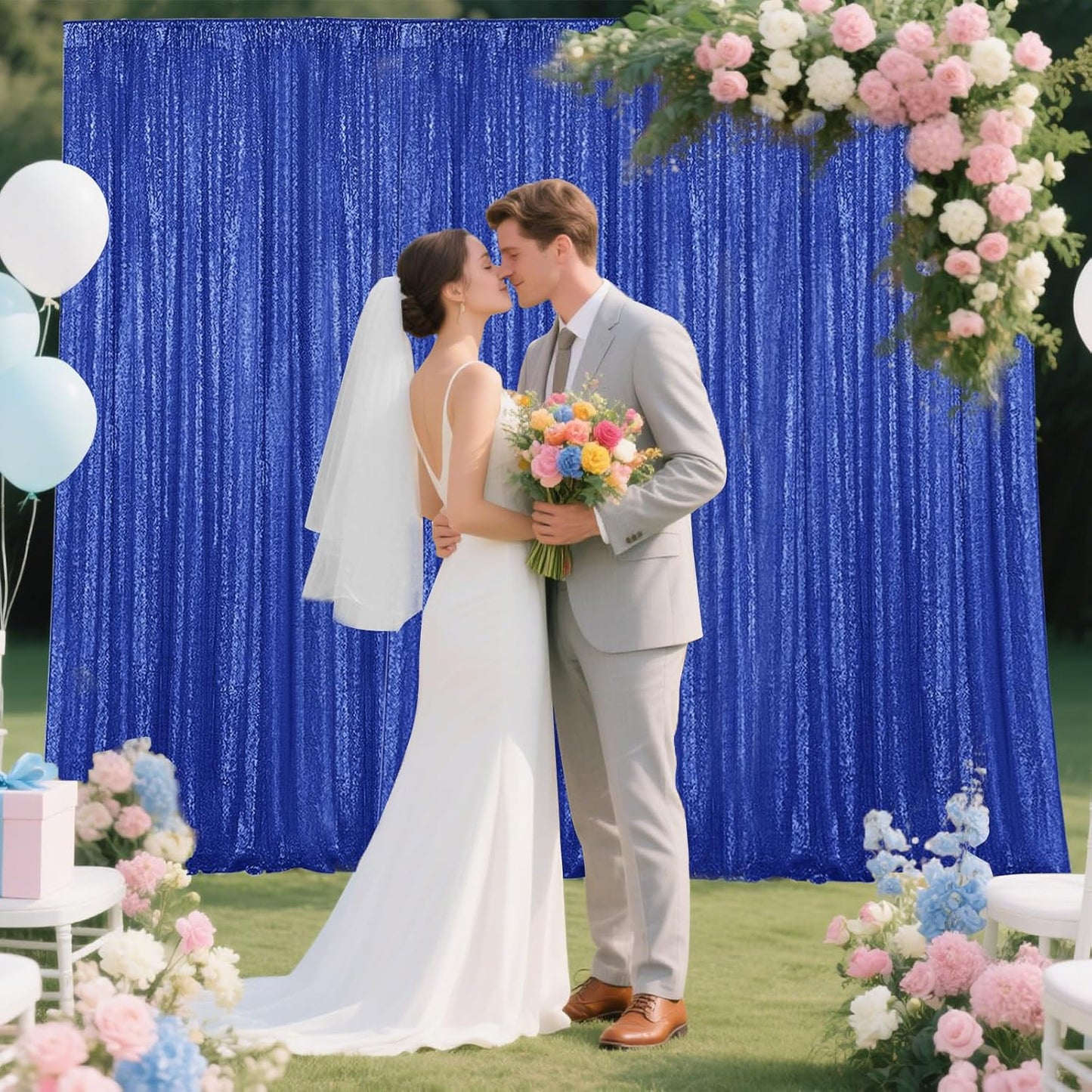 Navy Blue Sequin Backdrop Curtain 4 Pieces 2FTx8FT Glitter Photography Backdrop for Party Wedding Birthday Christmas Decorations