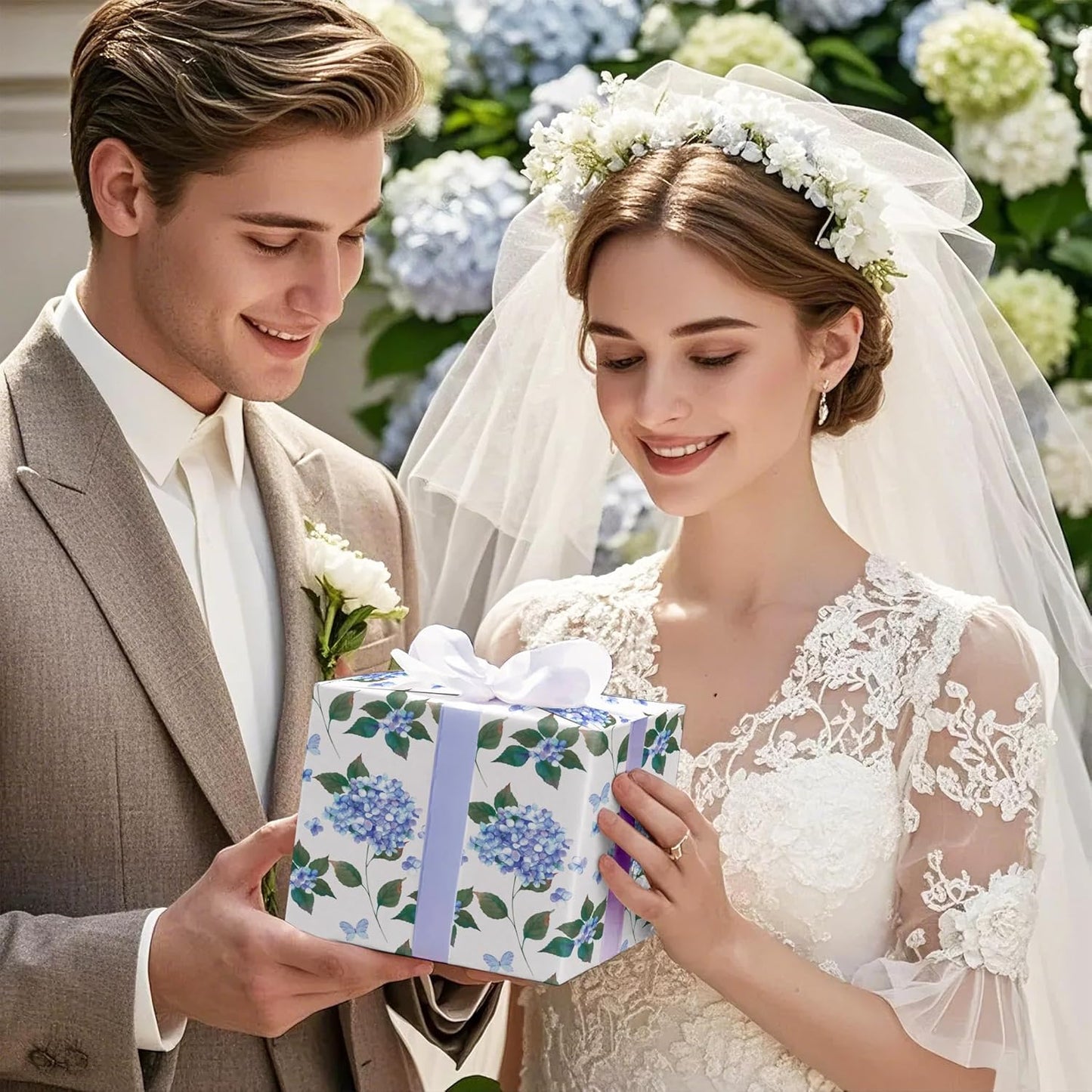 WRAPAHOLIC 30 Inch Jumbo Kraft Hydrangea Floral Wrapping Paper Roll - 30 Inch x 33 Feet - Hydrangea Flower Wrapping Paper for Wedding, Birthday, Bridal Shower, Tea Party