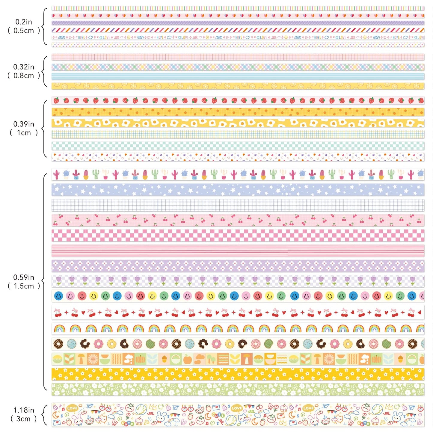 32 Rolls Colorful Cute Floral Writable Washi Tape Set, Decorative Tapes for Scrapbooking and Journaling, Junk Journal Supplies, Bullet Journaling for Women Girl 5-30mm Wide 9.84ft Long/Roll