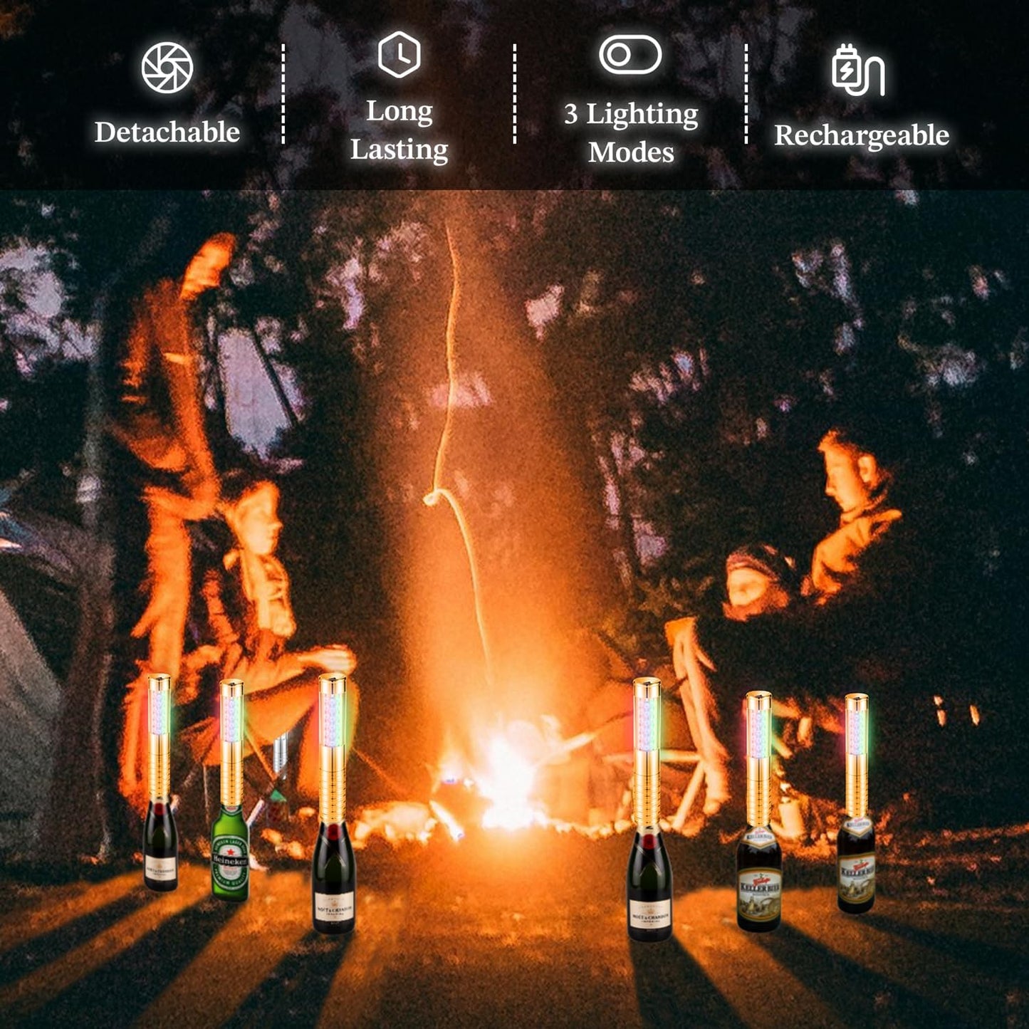 4 Packs Rechargeable LED Strobe Baton Lights Reusable Bottle Service Lights for Liquor Bottles Handheld Service Sparklers for Club Weddings Concert Outdoor Events (Gold-Colered Light, 4)