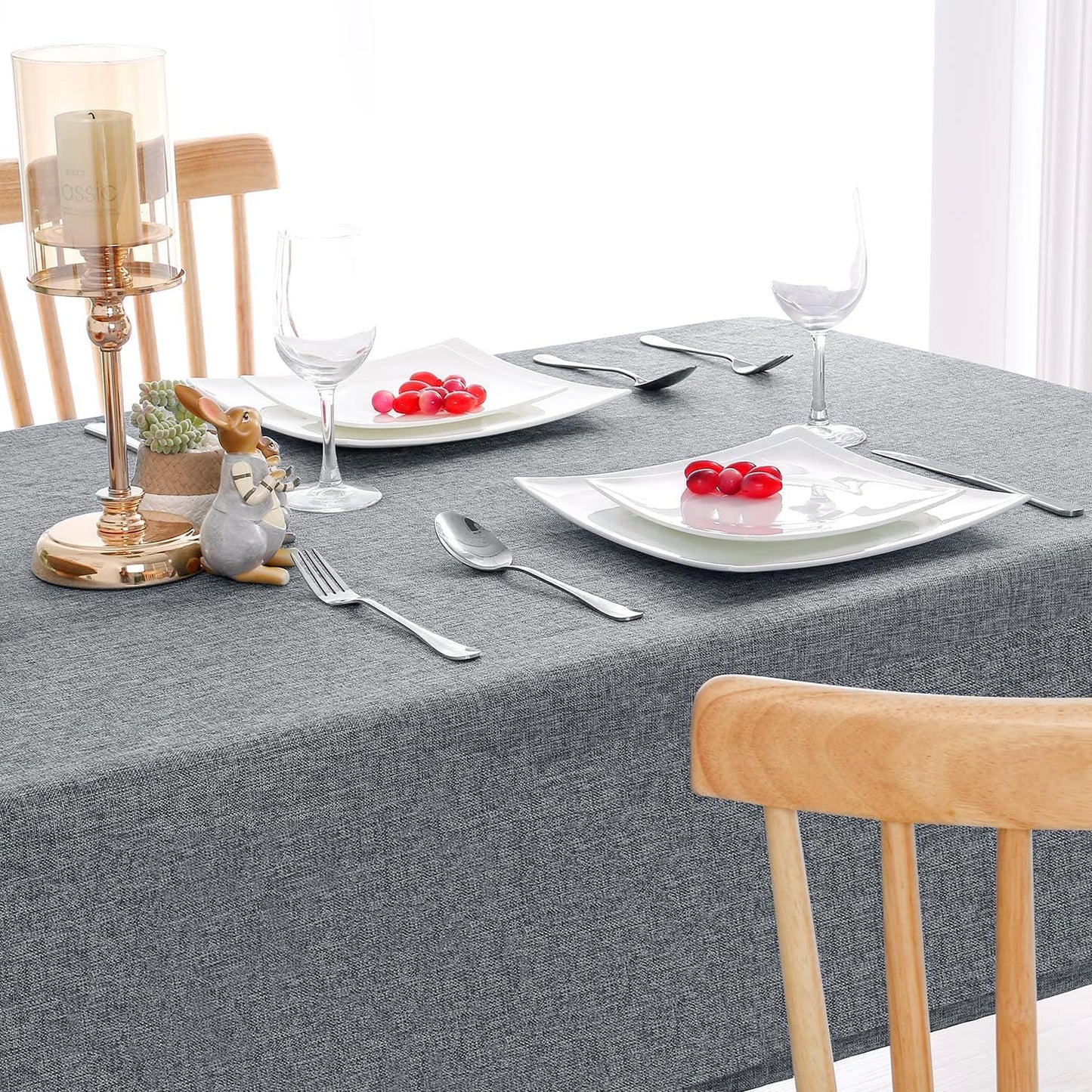 Hiasan Faux Linen Rectangle Tablecloth - Wrinkle and Stain Resistant Washable Table Cloth for Kitchen Dining Room Holiday Table Cover for Party Dinner, Grey, 70 x 140 Inch