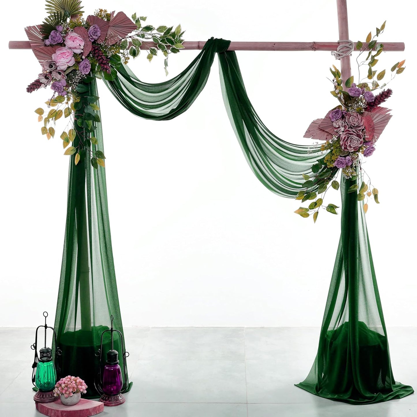 VDS Pack of 1 Panel (30 Inch X 30 Feet) Wedding Arch Draping Fabric Sheer Chiffon Fabric Drapery for Wedding Ceremony Reception Swag Backdrop Canopy Chuppah ARBO Altars Decoration (Hunter Green)