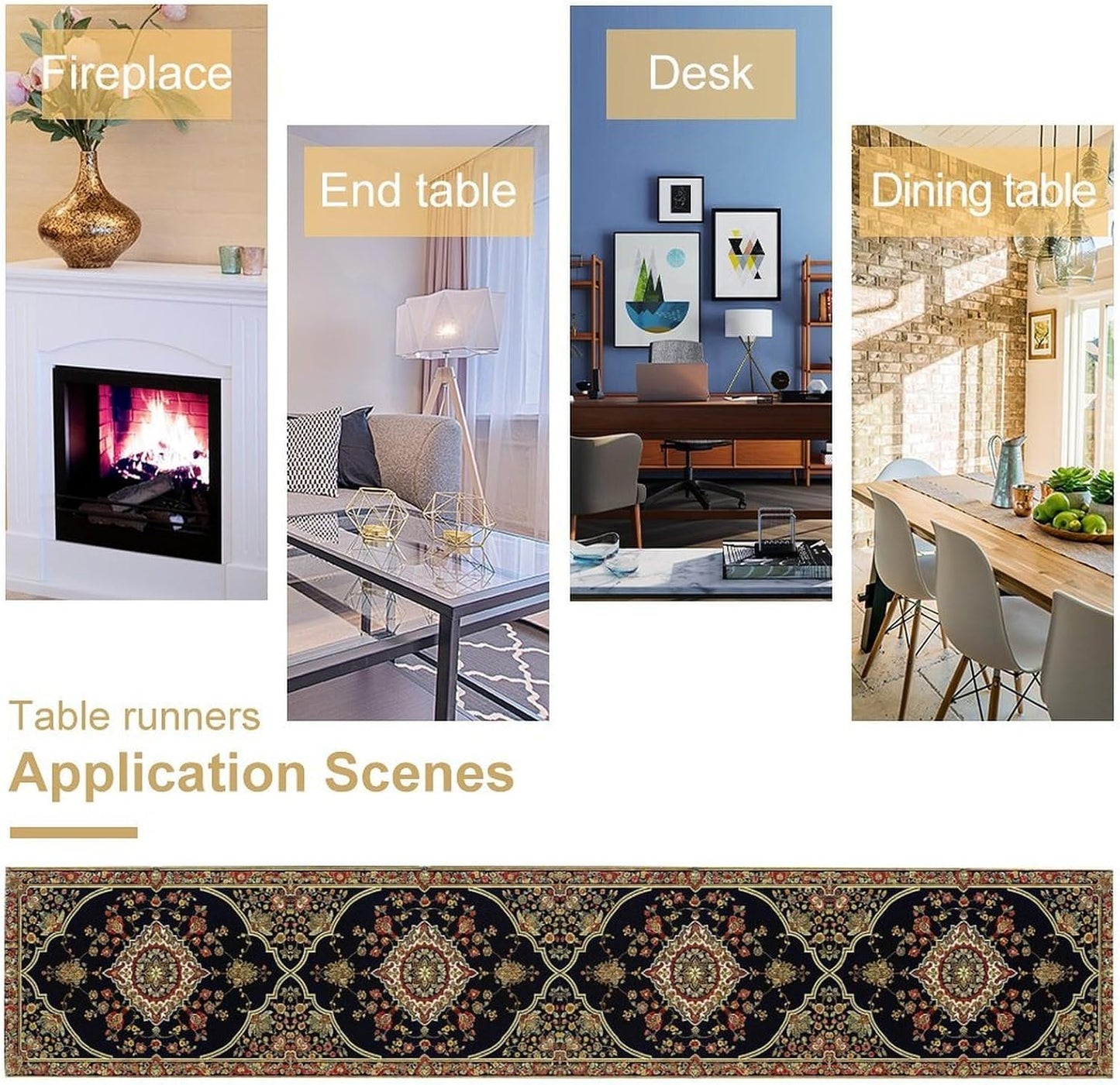 Vintage Boho Floral Table Runner, Rustic Country Farmhouse Black Bohemia Flower Pattern for Home Kitchen Table Decor Dining Cafe Room Wedding Party Decor 13x36in